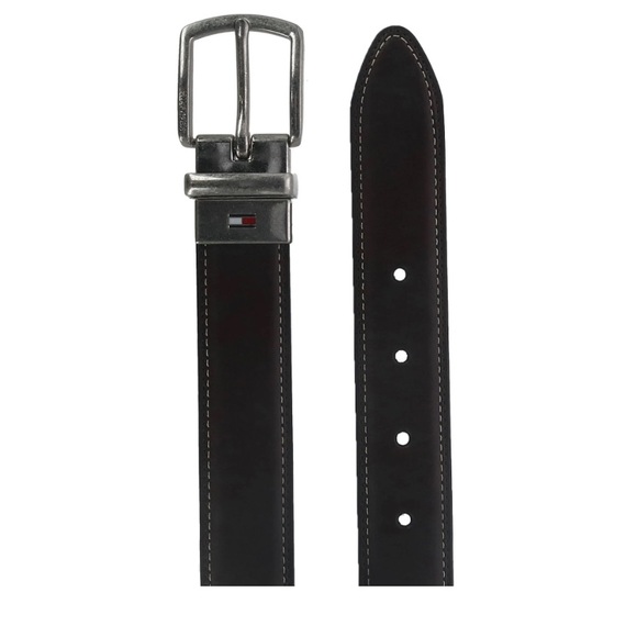 Tommy Hilfiger Imitation Leather Brown/Black Reversible Belt with Silver Buckle - Picture 6 of 11